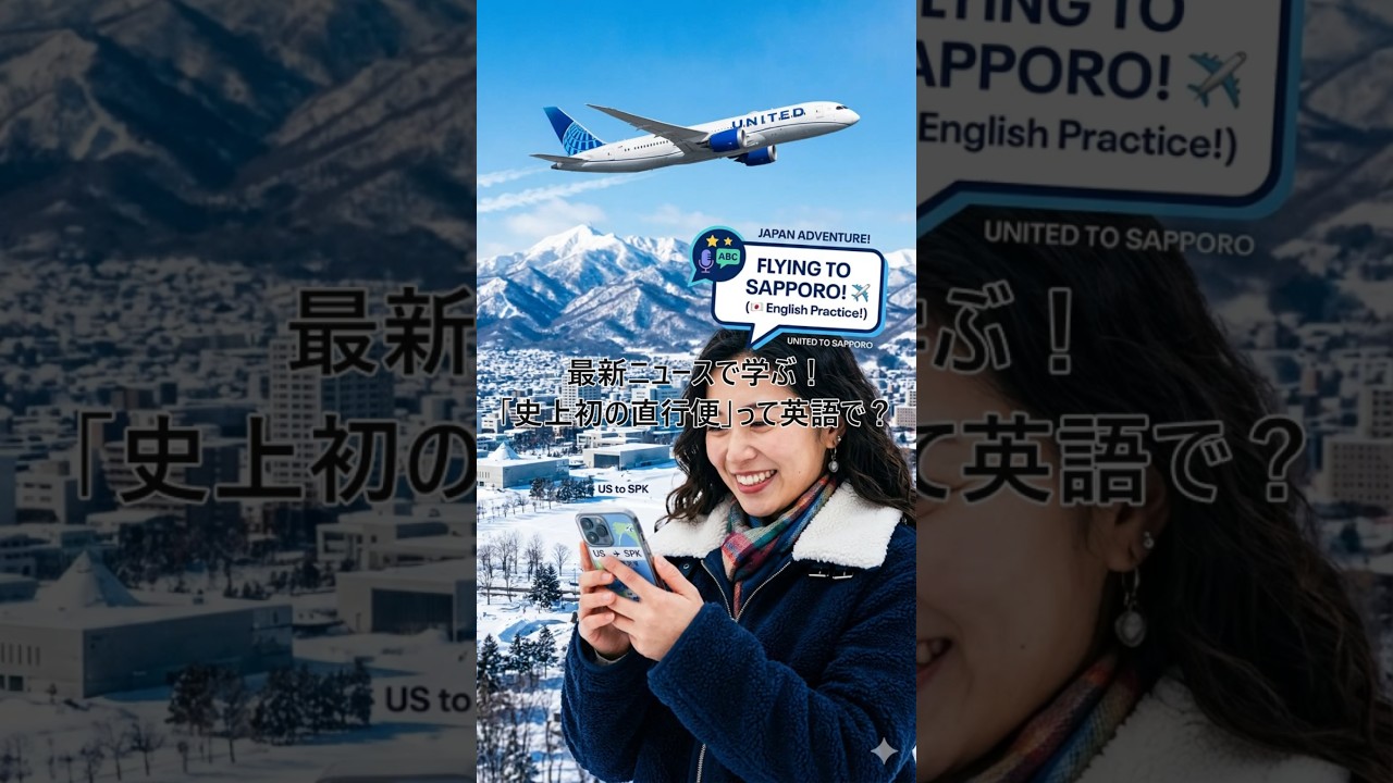 【速報】ユナイテッド航空が札幌直行便を発表!最新ニュースで学ぶリアル旅行英語! #英語学習 #英会話 #海外旅行 #ユナイテッド航空 #旅行英語 #リスニング #Shorts 【速報】ユナイテッド航空が札幌直行便を発表!最新ニュースで学ぶリアル旅行英語! #英語学習 #英会話 #海外旅行 #ユナイテッド航空 #旅行英語 #リスニング #Shorts