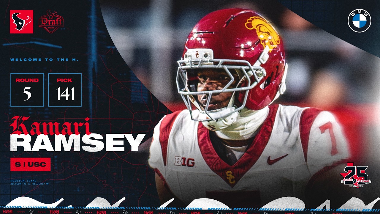 Bill Carroll-32 Picks In 32 Days Kamari Ramsey 6′ 0¼” 202 Houston Texans Pick #141 of the NFL Draft Bill Carroll-32 Picks In 32 Days Kamari Ramsey 6′ 0¼” 202 Houston Texans Pick #141 of the NFL Draft