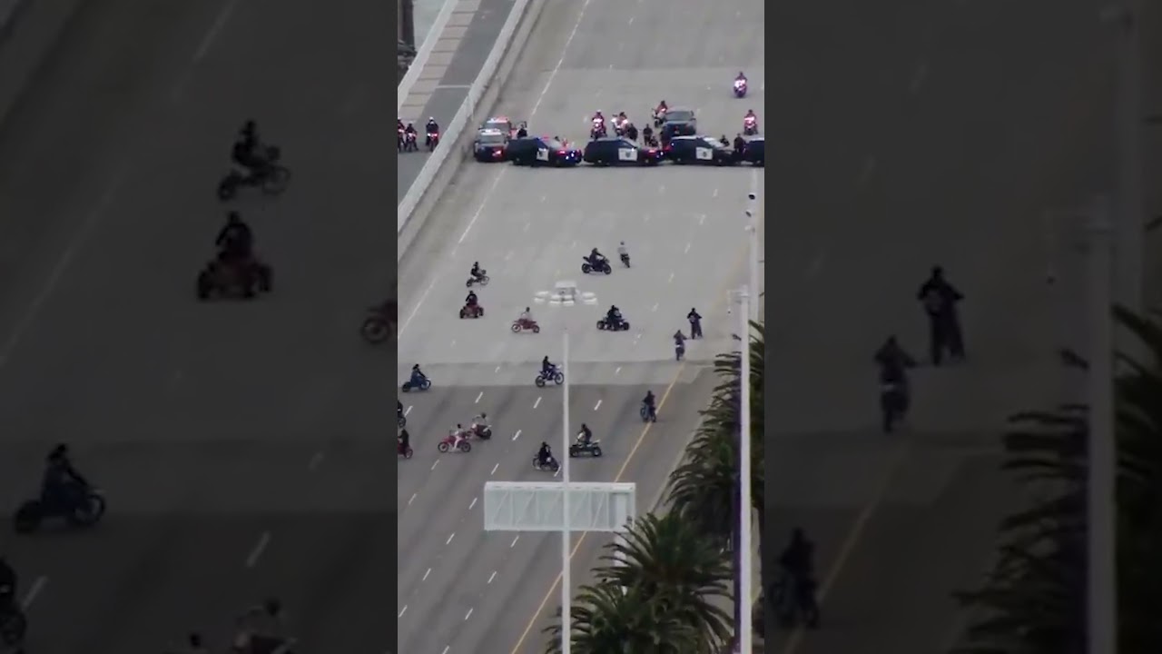 Man Jumps Off Bay Bridge During Massive Dirt Bike Takeover Bust #shorts
