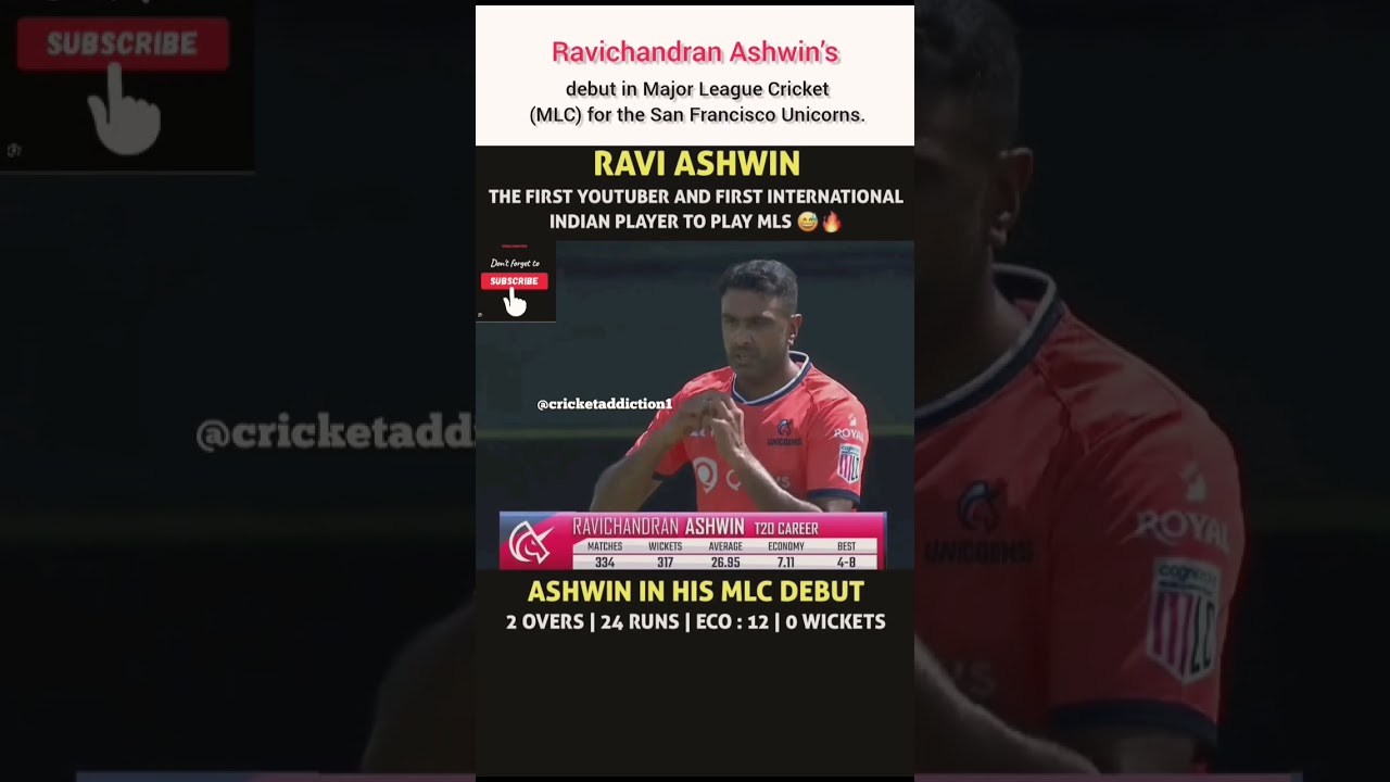 Ravichandran Ashwin’s debut in Major League Cricket (MLC) for the San Francisco Unicorns. #views Ravichandran Ashwin’s debut in Major League Cricket (MLC) for the San Francisco Unicorns. #views