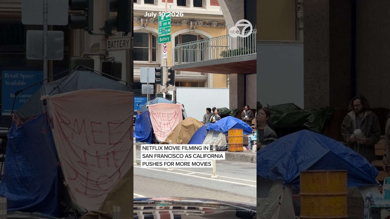 Fake homeless encampment in San Francisco for Netflix movie Fake homeless encampment in San Francisco for Netflix movie