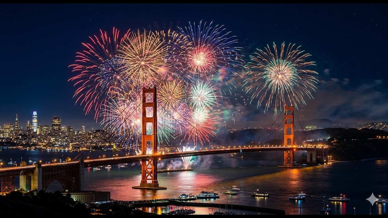 Fireworks at the Golden Gate Bridge 🎇🌉🎆 San Francisco celebrates the 250th Anniversary of the USA 🇺🇸