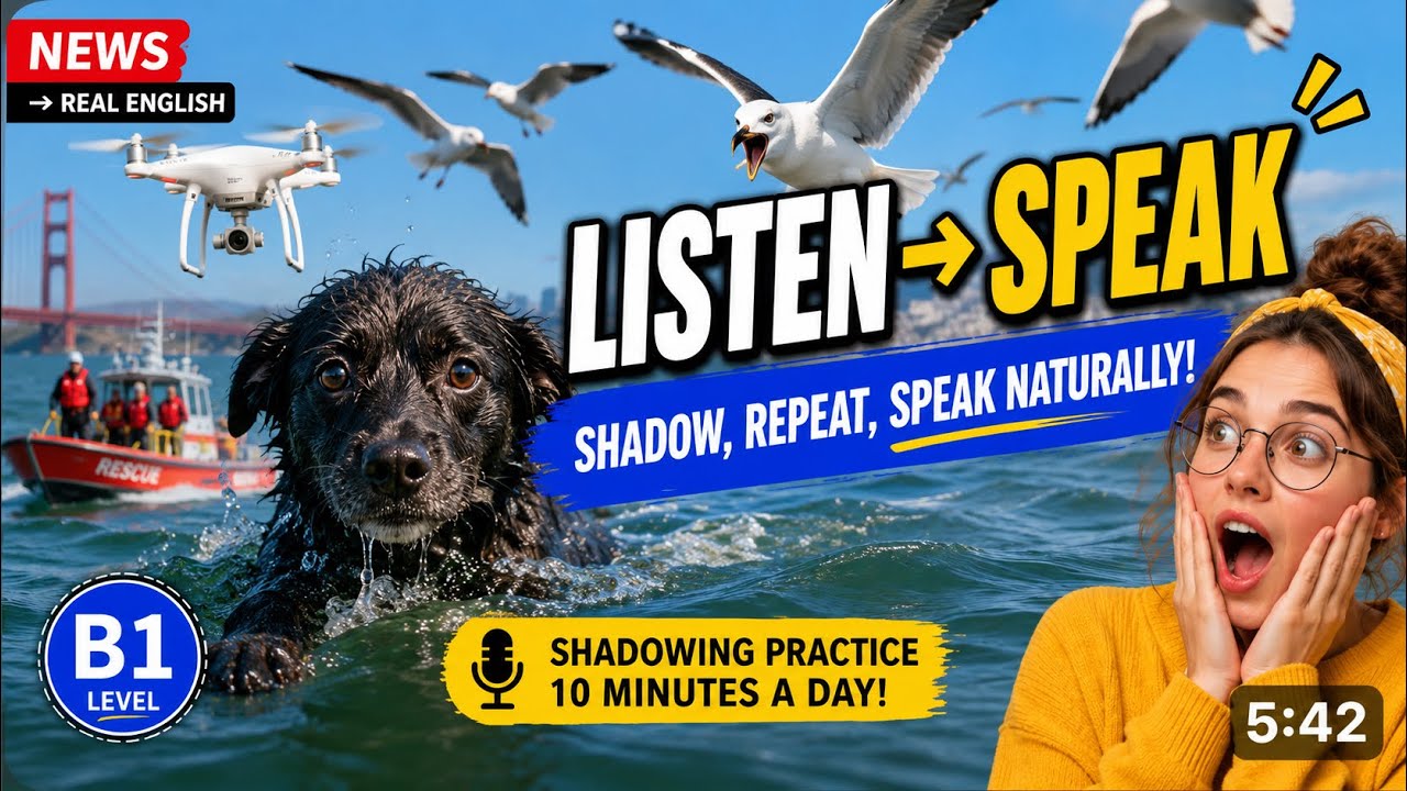 NEWS → REAL ENGLISH | Shadowing: Lost Dog Found Swimming in San Francisco Bay (B1) NEWS → REAL ENGLISH | Shadowing: Lost Dog Found Swimming in San Francisco Bay (B1)