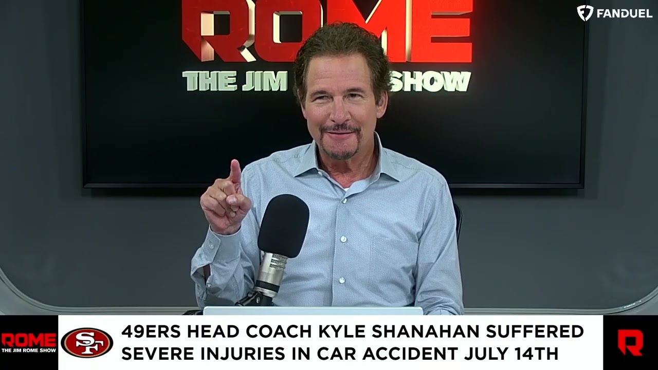 San Francisco 49ers Head Coach Kyle Shanahan Sidelined After Scary Car Accident | The Jim Rome Show San Francisco 49ers Head Coach Kyle Shanahan Sidelined After Scary Car Accident | The Jim Rome Show