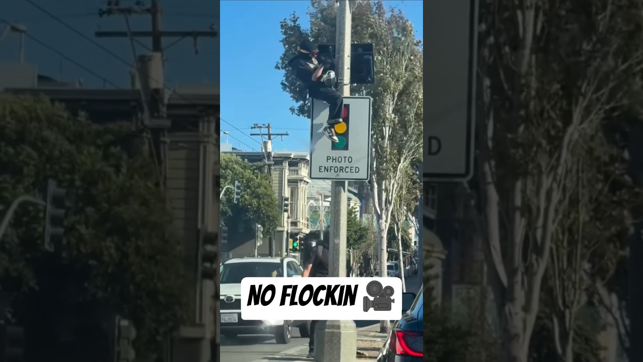 Man removing flock camera in San Francisco Man removing flock camera in San Francisco